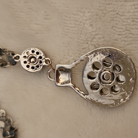 Vintage Acrylic Druzy Teardrop Pendant Disc Chain Necklace - Picture 6 of 7